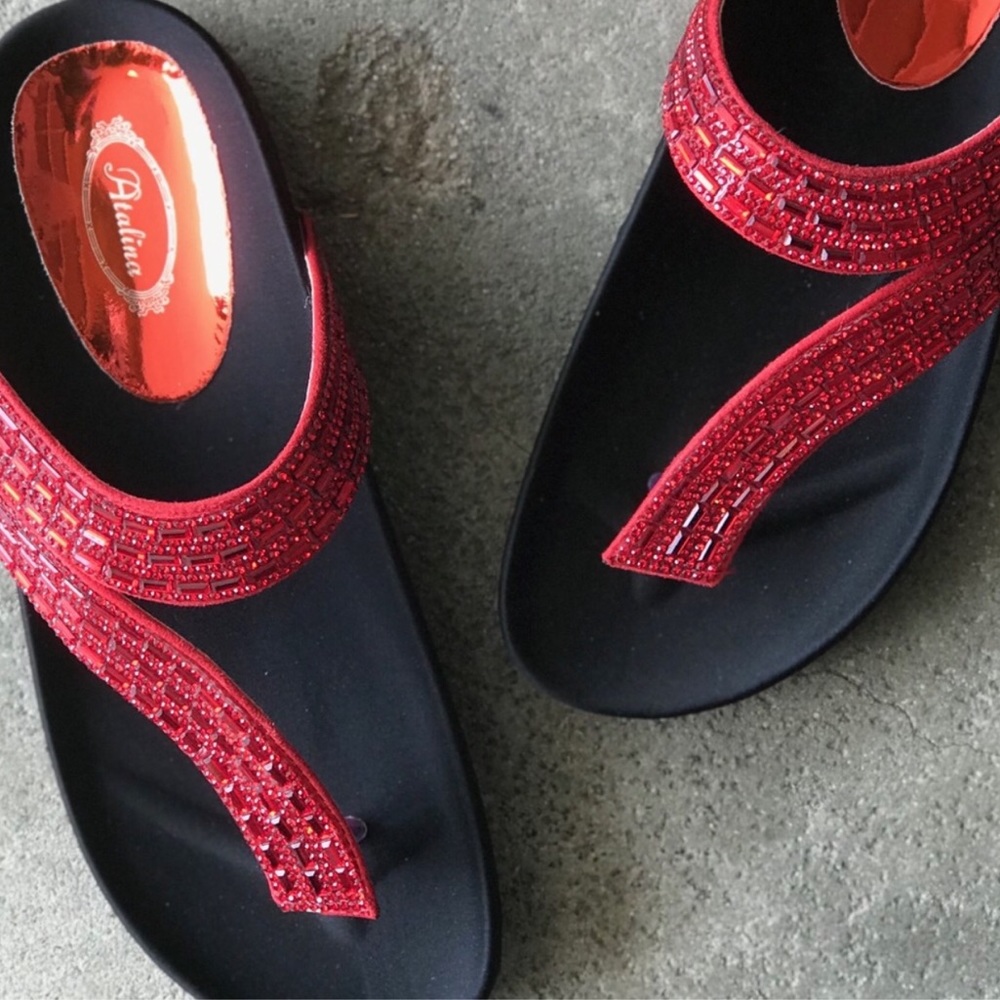 Italina Comfort Black Bling Flatform Slide Sandals - Picture 8 of 8